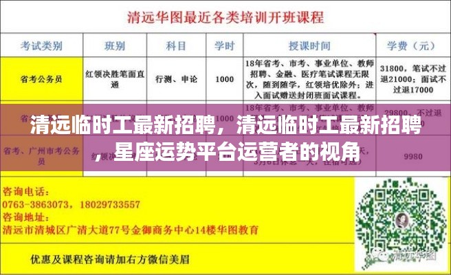 清远临时工最新招聘，星座运势平台运营者视角的招募启事