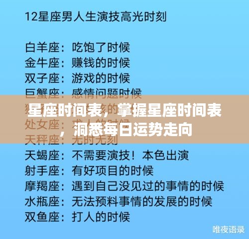 星座时间表揭秘，洞悉每日运势走向的秘诀