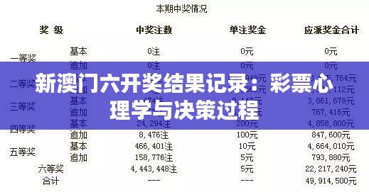 新澳门六开奖结果记录：彩票心理学与决策过程