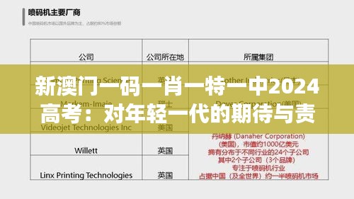 新澳门一码一肖一特一中2024高考：对年轻一代的期待与责任