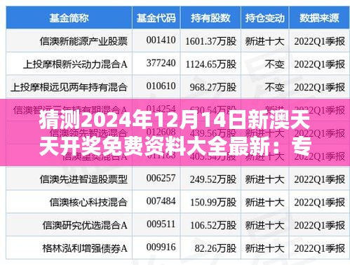 猜测2024年12月14日新澳天天开奖免费资料大全最新：专家观点与个人预测