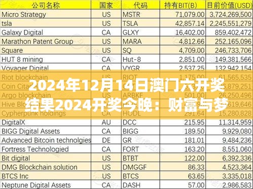 2024年12月14日澳门六开奖结果2024开奖今晚：财富与梦想的交汇点