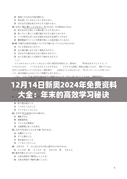 12月14日新奥2024年免费资料大全：年末的高效学习秘诀