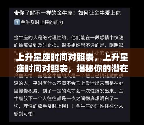 上升星座时间对照表，揭示你的潜在个性特质秘密