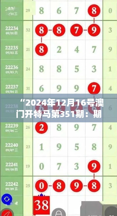 “2024年12月16号澳门开特马第351期：期待第351期赛事开启新精彩篇章”