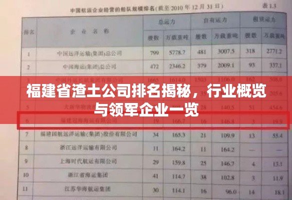 福建省渣土公司排名揭秘，行业概览与领军企业一览