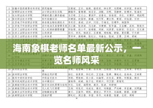 海南象棋老师名单最新公示，一览名师风采