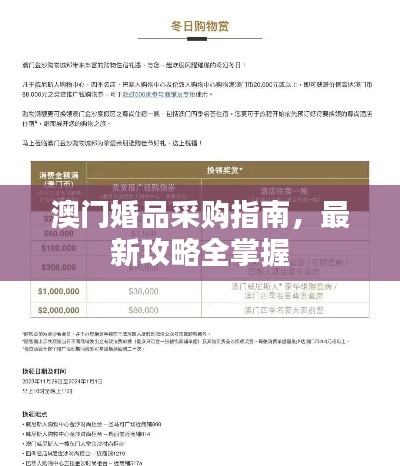 澳门婚品采购指南，最新攻略全掌握