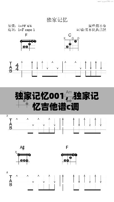 独家记忆001，独家记忆吉他谱c调 